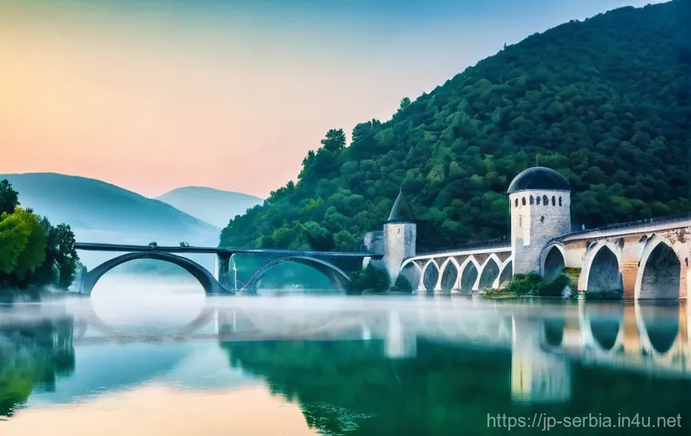 드리나 강 다리 - **Prompt 1: Majestic Ottoman Architecture at Dawn**
    "A breathtaking wide shot of the Mehmed Paša...